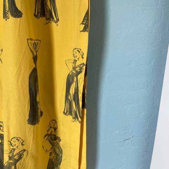 vintage betsey johnson pin up yellow high side slit dress button up stand collar - Picture 6 of 8